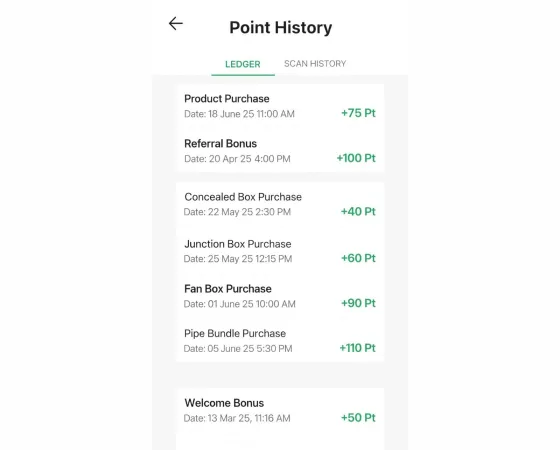 App screen: Check point history